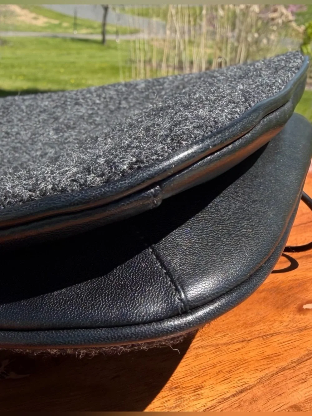 Vintage COACH Wool Hobo Small Charcoal Grey Black Leather 8308 EUC_15